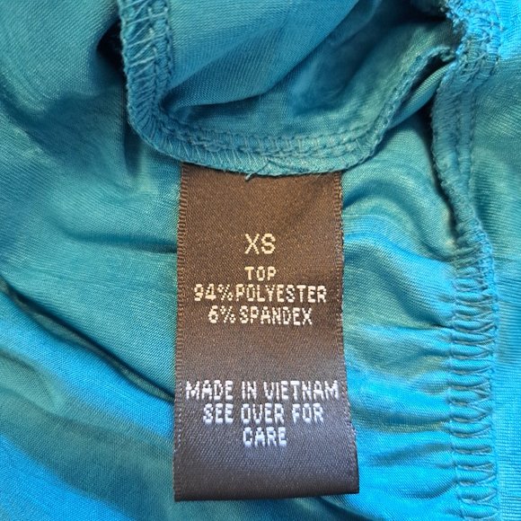 BCX Blue Cowl Neck Cold Shoulder Shiny Blouse Size XS - Picture 7 of 7